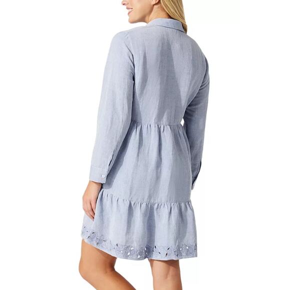 TOMMY BAHAMA WMNS MEDIUM ST LUCIA EMBROIDERED SWIM COVER UP LINEN BLEND BLUE NEW - Picture 2 of 13
